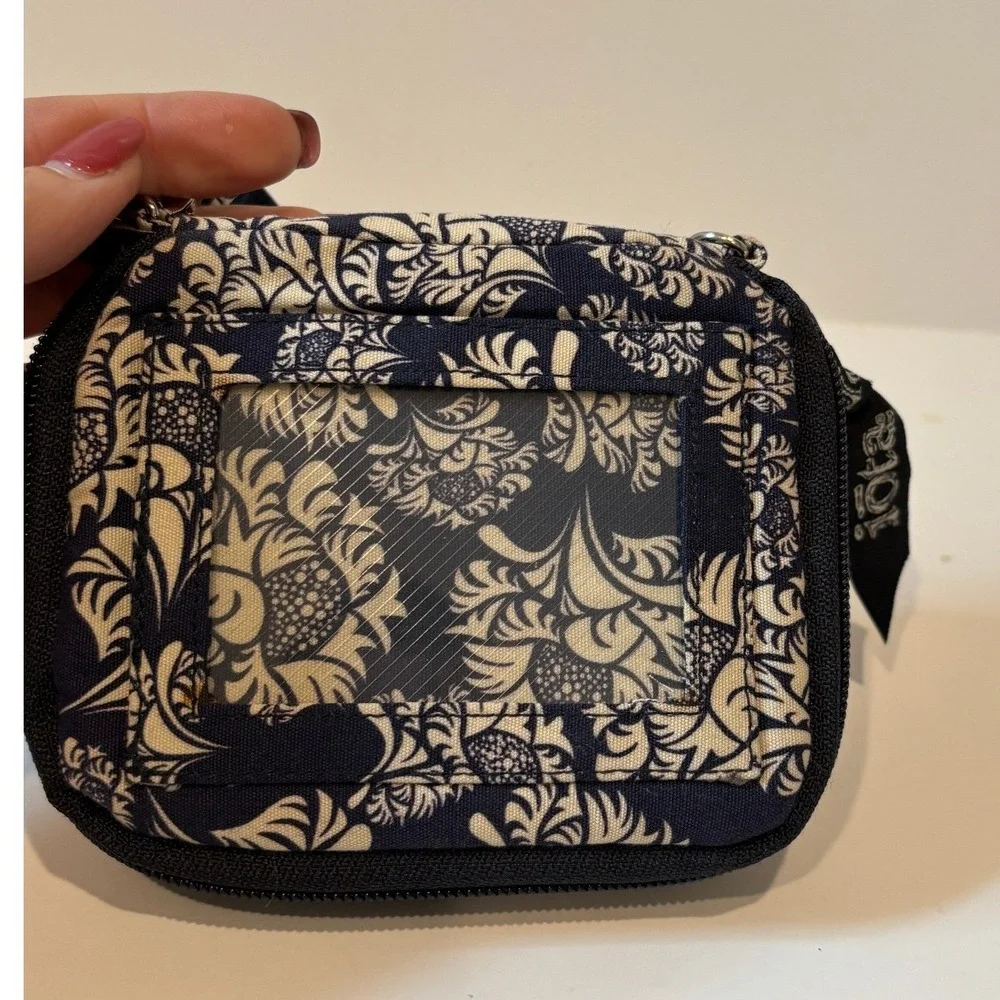 Iota Chic Navy Blue Floral Zip ID Case Wallet with Lanyard and Key Ring